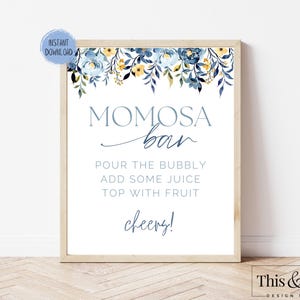 Baby shower floral bleu Momosa Bar à imprimer | Enseigne de bar en mimosa pour baby shower | Signalétique pour douche | Panneau &quot;future maman&quot; | Téléchargement numérique