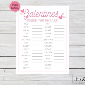 Galentine&#39;s Day Finish The Phrase Printable | Galentine&#39;s Party Game and Activity Game Printable | Valentine&#39;s Day Games | Digital Download