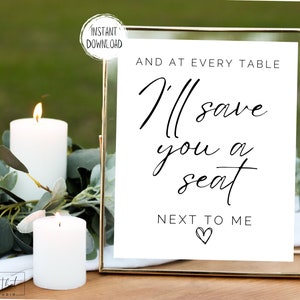 Y en cada mesa te guardaré un asiento Letrero junto a mí / Letrero minimalista sencillo para boda / Letrero conmemorativo / Letrero digital