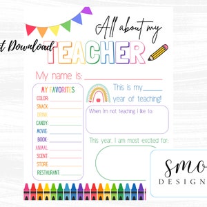 Meet the Teacher Template Printable All about my Teacher Printable School Teacher Back to School