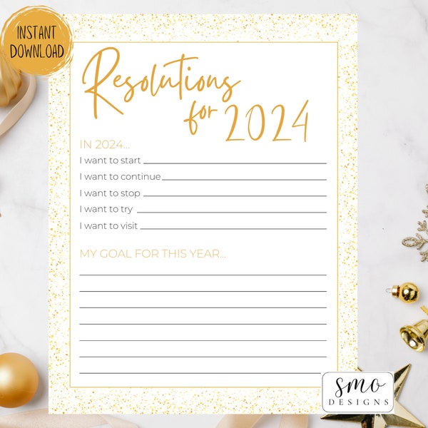 2024 New Years Resolution Printable | New Years Resolutions List Template | Adult Kids Resolution Goals Printable Page | Digital Download