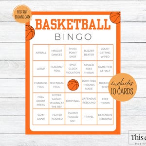 Basketball Game Bingo Printable Game 10 CARDS | March Basketball Madness Bracket Game | Printable Basketball Championship | Digital Download