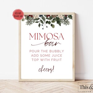 Christmas Floral Mimosa Bar Printable Sign | Xmas Bridal Shower Mimosa Bar | Winter Mimosa Bar Sign | Bridal Brunch Bar | Digital Download