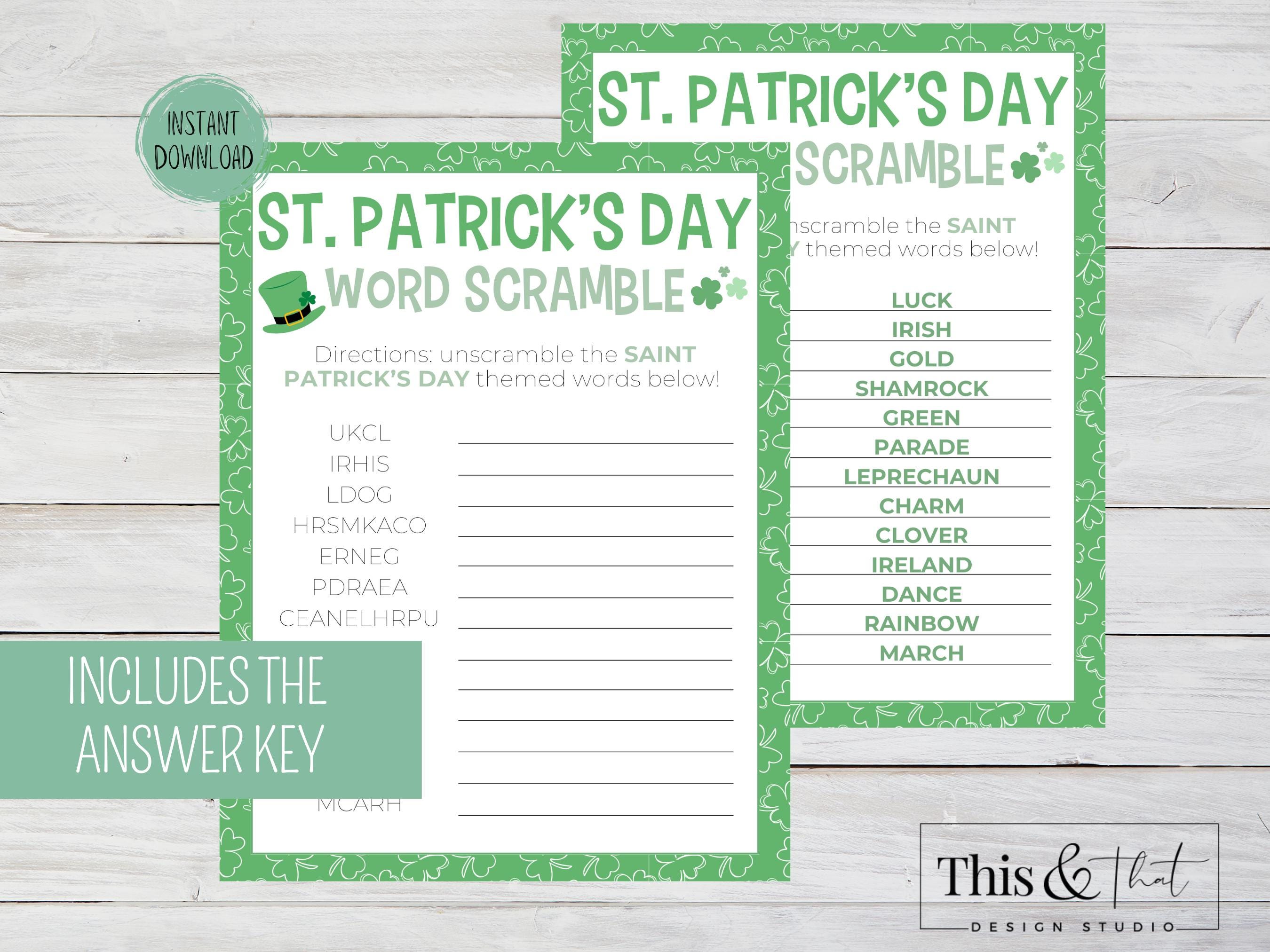 St. Patrick's Day Word Scramble Printable | St. Patty's Day Word ...