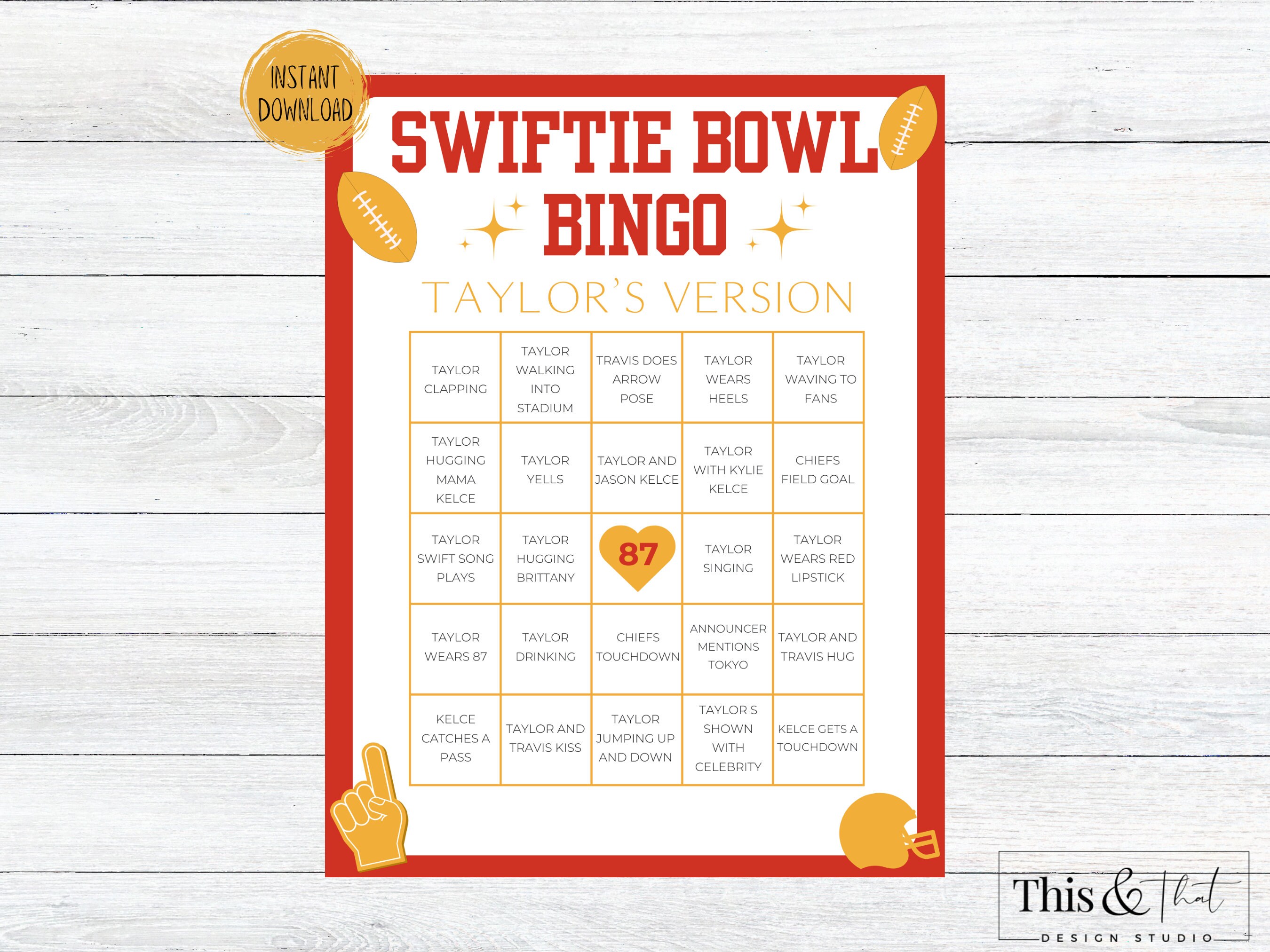 Taylor Swift Swifty Super Bowl Bingo Game Taylor's Version Football