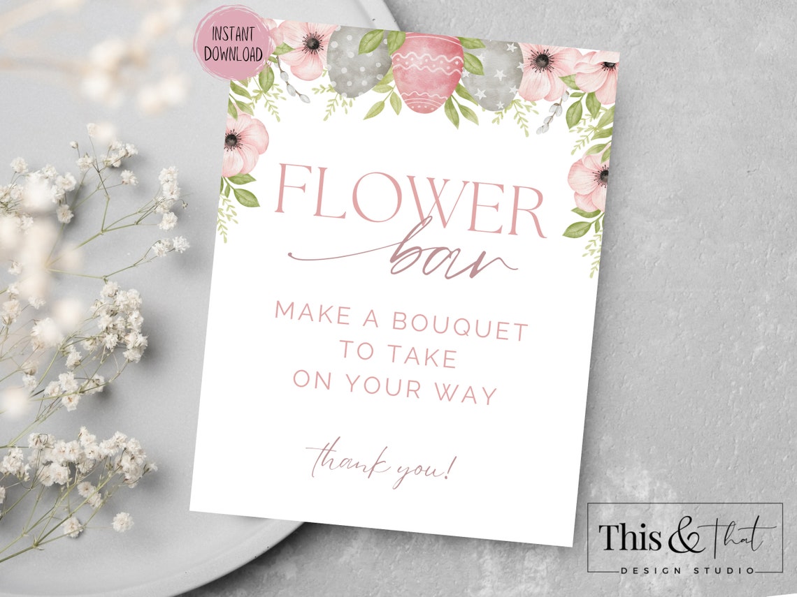 Flower Bar Easter Printable Sign Flower Bouquet Bar Sign for Bridal Flower Bar Easter Printable Sign Flower Bouquet Bar Sign for Bridal