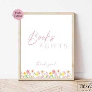 Spring Floral Books & Gifts Printable Sign | Welcome Table Bridal Shower Baby Shower Wedding Sign | Books For Baby Sign | Digital Download