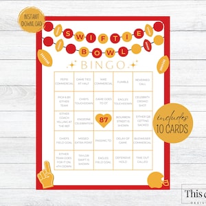 Taylor Swift Super Bowl Bingo Game 10 CARDS | Swiftie Bowl Bingo Printable Game | Super Bowl 2025 | In My Super Bowl Era | Football Bingo