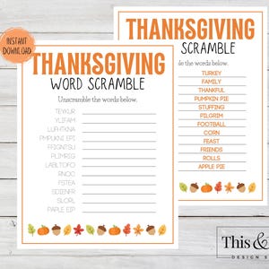 Thanksgiving Word Scramble Printable | Fall Activity Sheet Printable | Word Finder Printable | Thanksgiving Games For Kids |Digital Download