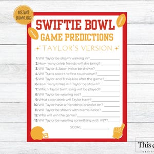 Taylor Swift Super Bowl LIX Game Predictions | Swiftie Bowl Printable Prediction Game | Super Bowl 2025 | In my Super Bowl Era Game
