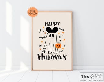 Panneau fantôme Mickey d&#39;Halloween à imprimer | Décoration murale Halloween | Décoration murale imprimable Happy Halloween signe Mickey fantôme | Téléchargement numérique
