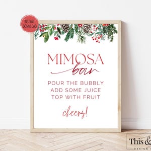 Christmas Floral Mimosa Bar Printable Sign | Bridal Shower Mimosa Bar | Winter Mimosa Bar Sign | Bridal Brunch Bar Sign | Digital Download