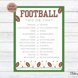 Football This or That Printable Game | Super Bowl Party Games | Printable Football Game | Football Game Kid Activity | Digital Download