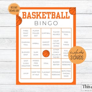 Basketball Game Bingo Printable Game 3 CARDS | March Basketball Madness Bracket Game | Printable Basketball Party Game | Digital Download