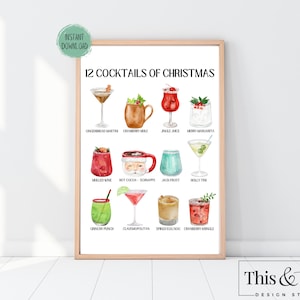 12 Cocktails of Christmas Barwagen-Schild | Lustiger Weihnachtsdekor | Urlaub Cocktail Poster | Weihnachten Printable Zeichen |Digitaler Download