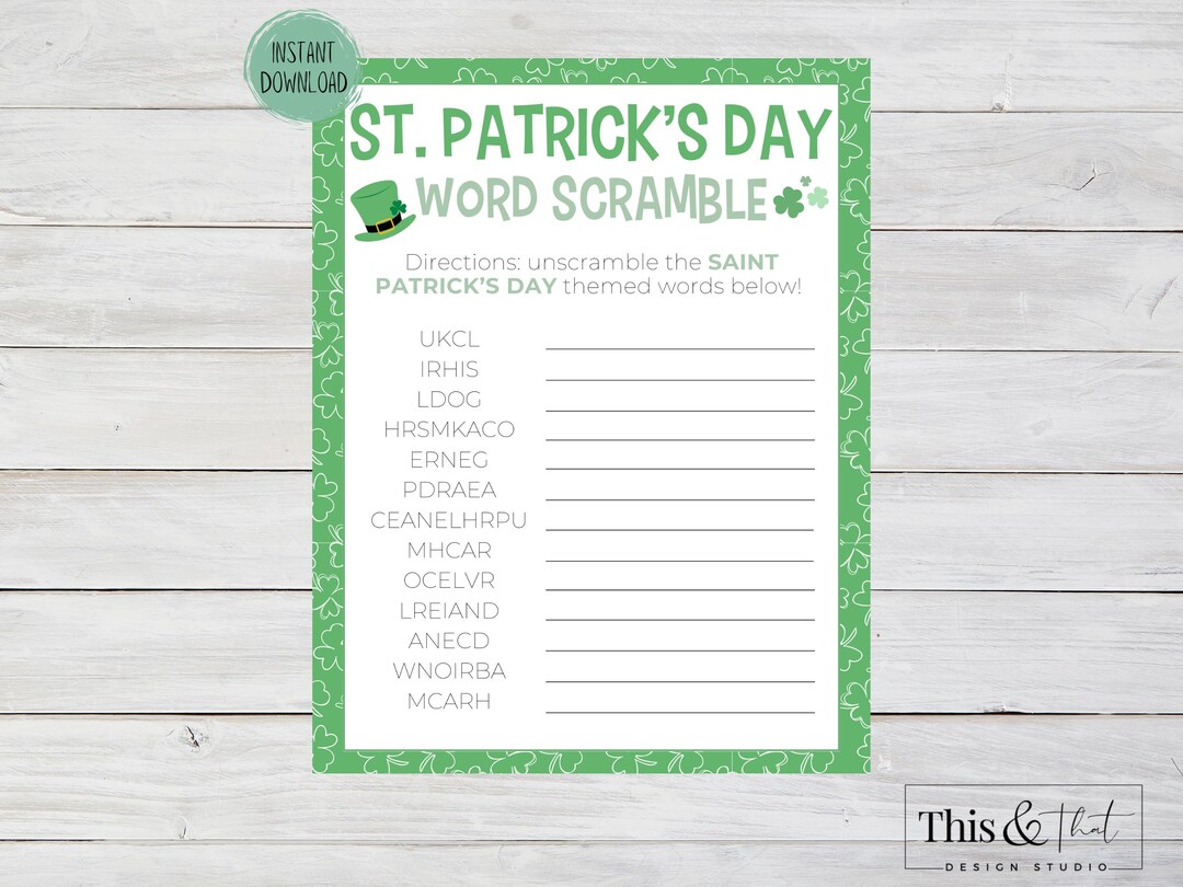 St. Patrick's Day Word Scramble Printable | St. Patty's Day Word ...
