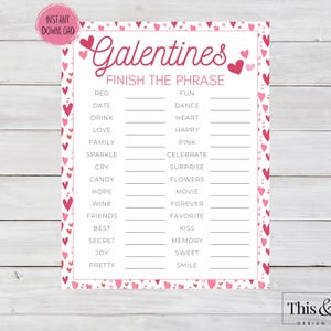 Galentine&#39;s Day Finish The Phrase Printable | Galentine&#39;s Party Game and Activity Game Printable | Valentine&#39;s Day Games | Digital Download