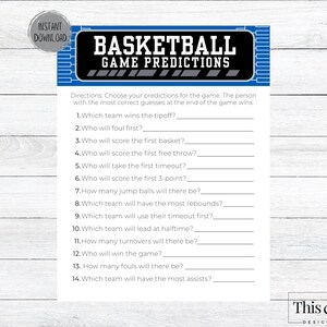 Basketball Game Predictions Printable Game | March Basketball Madness Bracket Games | Basketball Championship Game | Digital Download