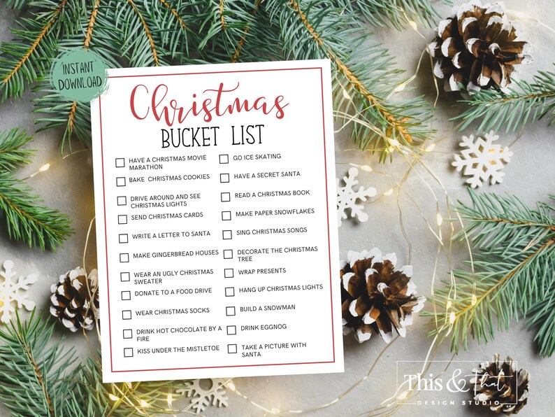 Christmas Bucket List Printable Christmas Activity Bucket List for