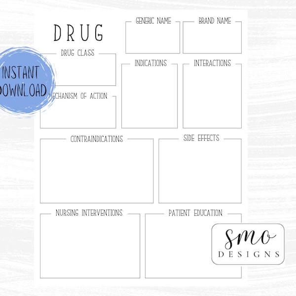 Drug Card Template Etsy Drug Card Template Etsy