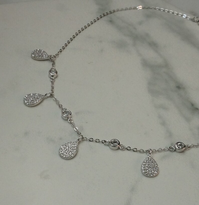 Sterling silver micro pave teardrop collar necklace