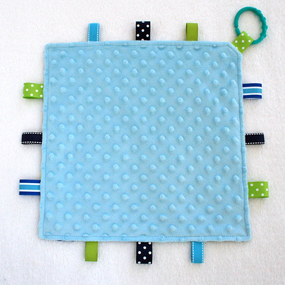 Baby Taggie Blanket. Tag Blanket. Baby Lovey. Elephant Blanket. Ribbon