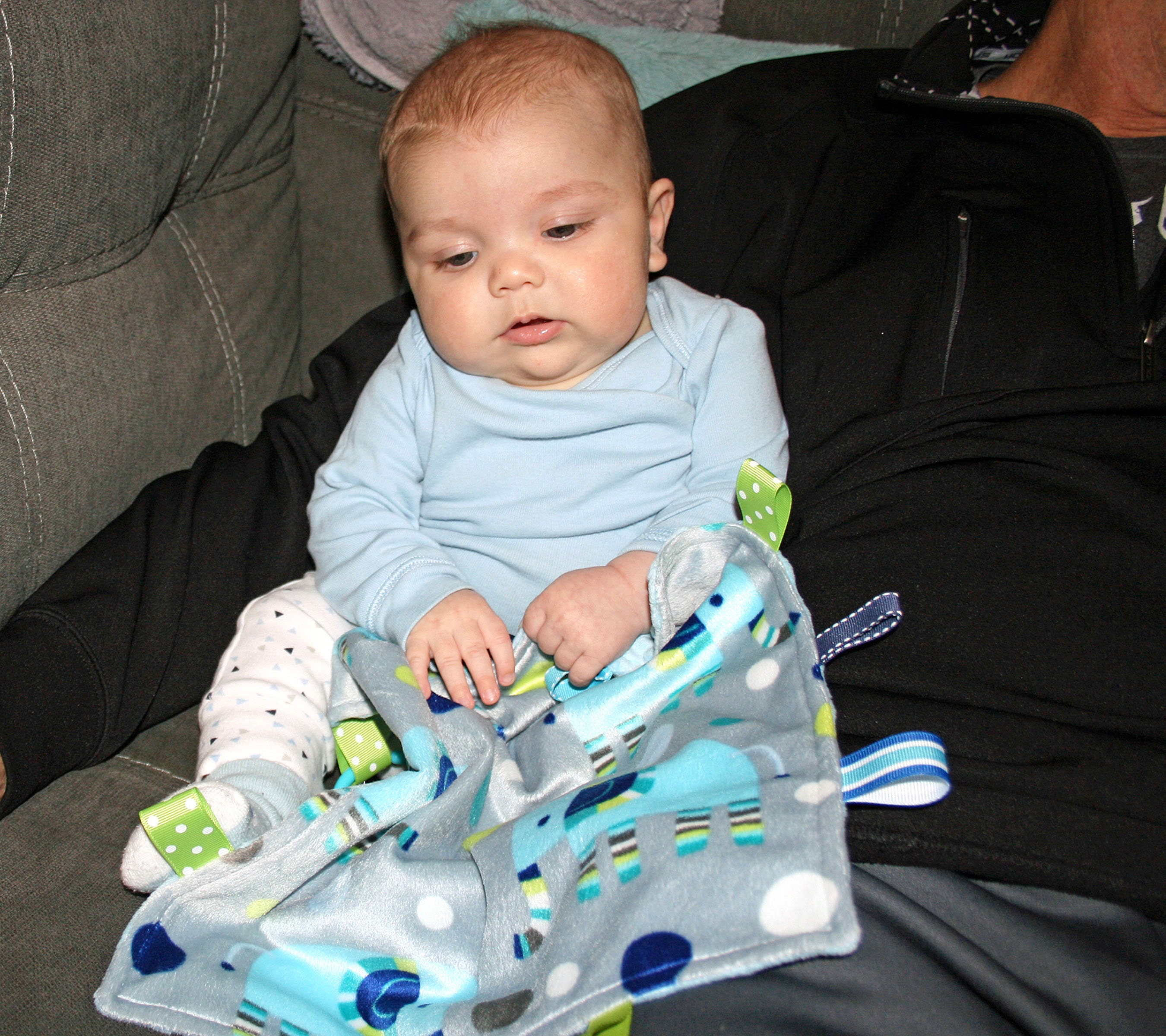 Baby Taggie Blanket. Tag Blanket. Baby Lovey. Elephant Blanket. Ribbon