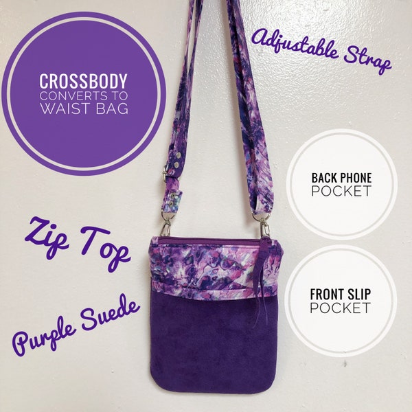 The Norene Crossbody Phone Purse Downloadable PDF Sewing Pattern, Convertible Crossbody Waist Bag or Fanny Pack Cut by Measurements