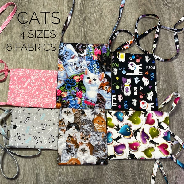 Kitty Crossbody Cell Phone Pouch with Shoulder Strap, Hands Free Handmade Fabric Crossbody Cellphone Bag for Cat Ladies Cross Body Strap