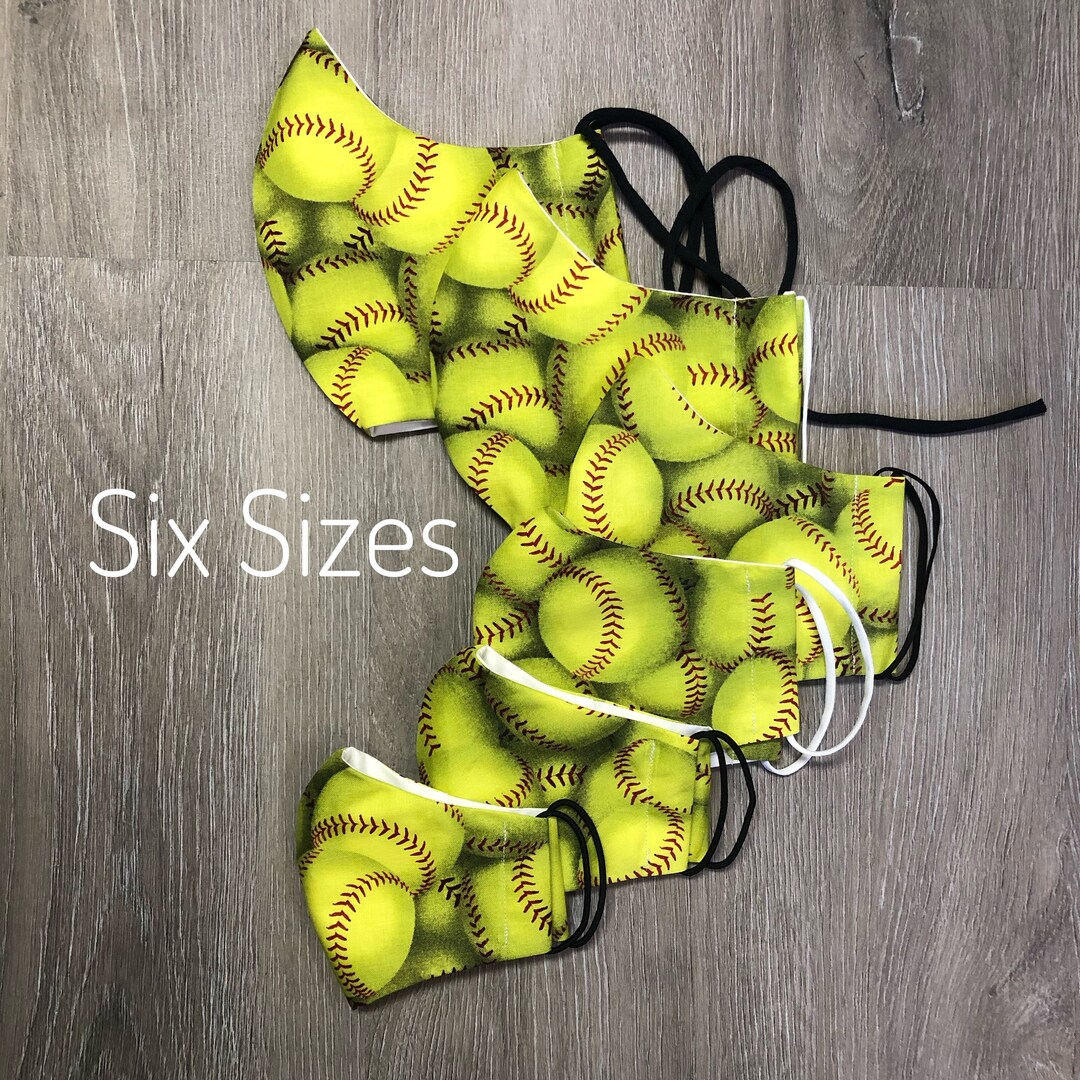 Child & Adult Softballs Photo Print Cotton Fabric Face Mask Made in USA