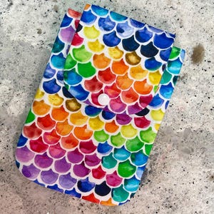 Rainbow Fabric Cell Phone Snap Flap or Zip Top Pouch, No Strap, Small Handmade Cotton Cellphone Bag, Phone Protection Case, Padded Storage