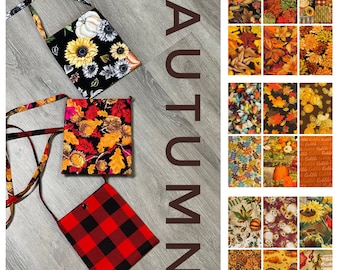 Fall Foliage Small Crossbody Cell Phone Snap Top Pouch with Shoulder Strap, Handmade Autumn Themed Fabric Cellphone Bag