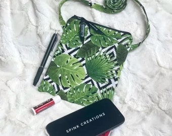 Handmade Small Crossbody Cell Phone Pouch with Shoulder Strap, Zip Top Fall Fabric Crossbody Cellphone Bag for Women with Cross Body Strap