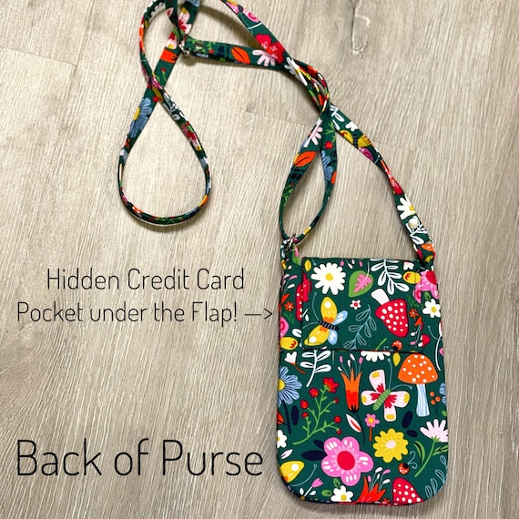 Handmade Fabric Cell Phone Purse Double Pouch Crossbody Bag 