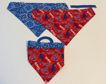 SMU Pet Bandana,Reversible,Washable,Made With Curly Lace,All Sizes XS-XL