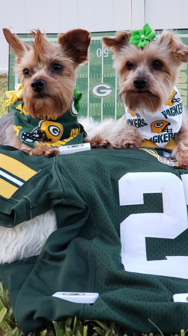 dog scarf pet clothes, pet gear dog bandana Green Bay football fabric reversible custom pet bandana pet scarf sizes XS-XL