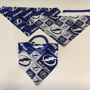 Lightning hockey fabric, reversible custom pet bandanas, sizes XS-XL, dog scarf, pet scarf, dog bandana, pet clothing, pet attire, pet wear