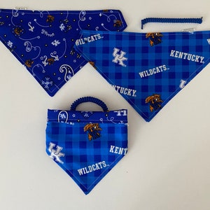 Kentucky fabric, reversible custom pet bandana, no-tie method, dog scarf, dog bandana, college football, pet clothes