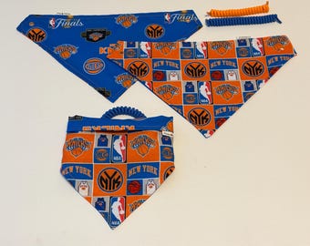 New York Knicks Basketball Pet Bandana, Reversible, Washable, No-Tie Design, Cotton Fabric