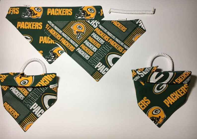 dog scarf pet clothes, pet gear dog bandana Green Bay football fabric reversible custom pet bandana pet scarf sizes XS-XL