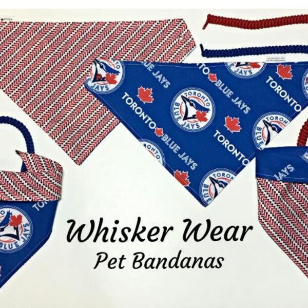 toronto baseball fabric, reversible custom pet bandana, sizes XS-XL,  pet scarf, dog bandana, dog scarf, pet clothing, baseball bandana