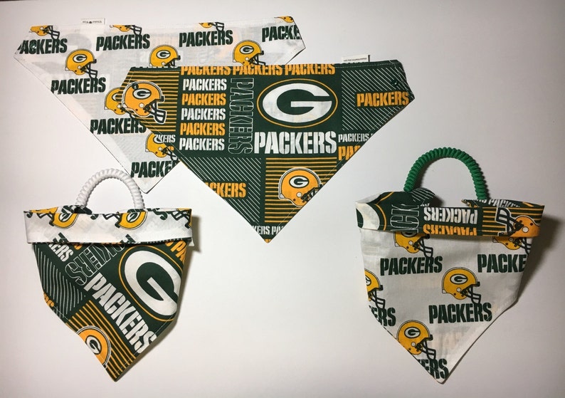 dog scarf pet clothes, pet gear dog bandana Green Bay football fabric reversible custom pet bandana pet scarf sizes XS-XL