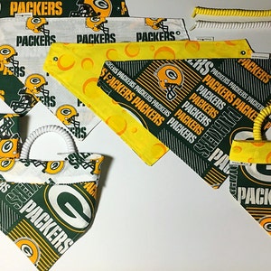 Green Bay football fabric, reversible custom pet bandana, sizes XS-XL, dog bandana, pet scarf, dog scarf, pet gear, pet clothes,