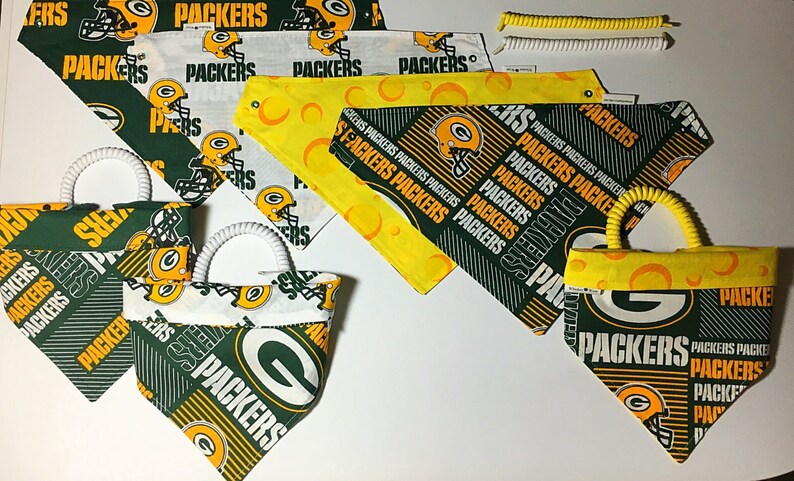 dog scarf pet clothes, pet gear dog bandana Green Bay football fabric reversible custom pet bandana pet scarf sizes XS-XL