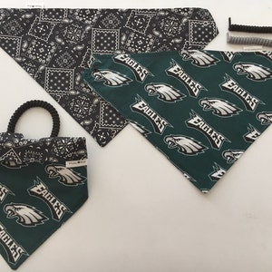 Philadelphia football fabric, reversible custom pet bandanas, sizes XS-XL, dog bandana, pet scarf, dog scarf, pet attire, pet clothing