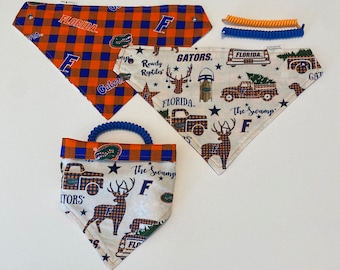 Florida football fabric , reversible custom pet bandana, No-tie, dog scarf, dog bandana, pet scarf, dog attire, gators, college football