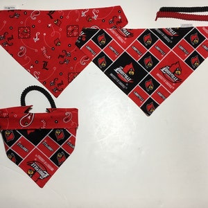 Louisville football fabric, reversible custom pet bandanas, dog scarfs, dog bandana, pet scarf, college team, kentucky, pet clothes