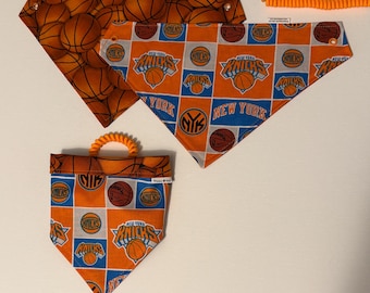 New York Knicks Basketball Pet Bandana.Reversible,Washable,No Tie Design,Uses Curly Lace,All SizesXS-XL