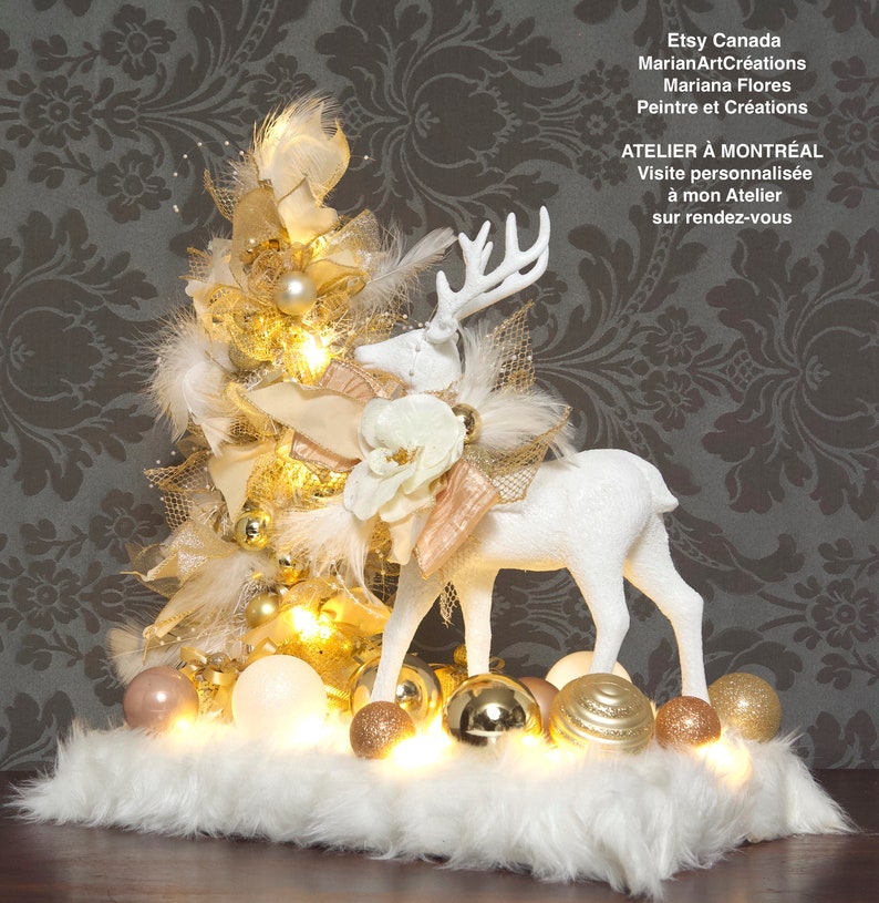 Christmas Centerpieces reindeer color white 18inx15inx12in with battery light image 1