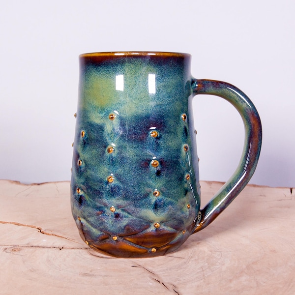 Forest Green Tufted Texture Handmade Coffee Pottery Mug